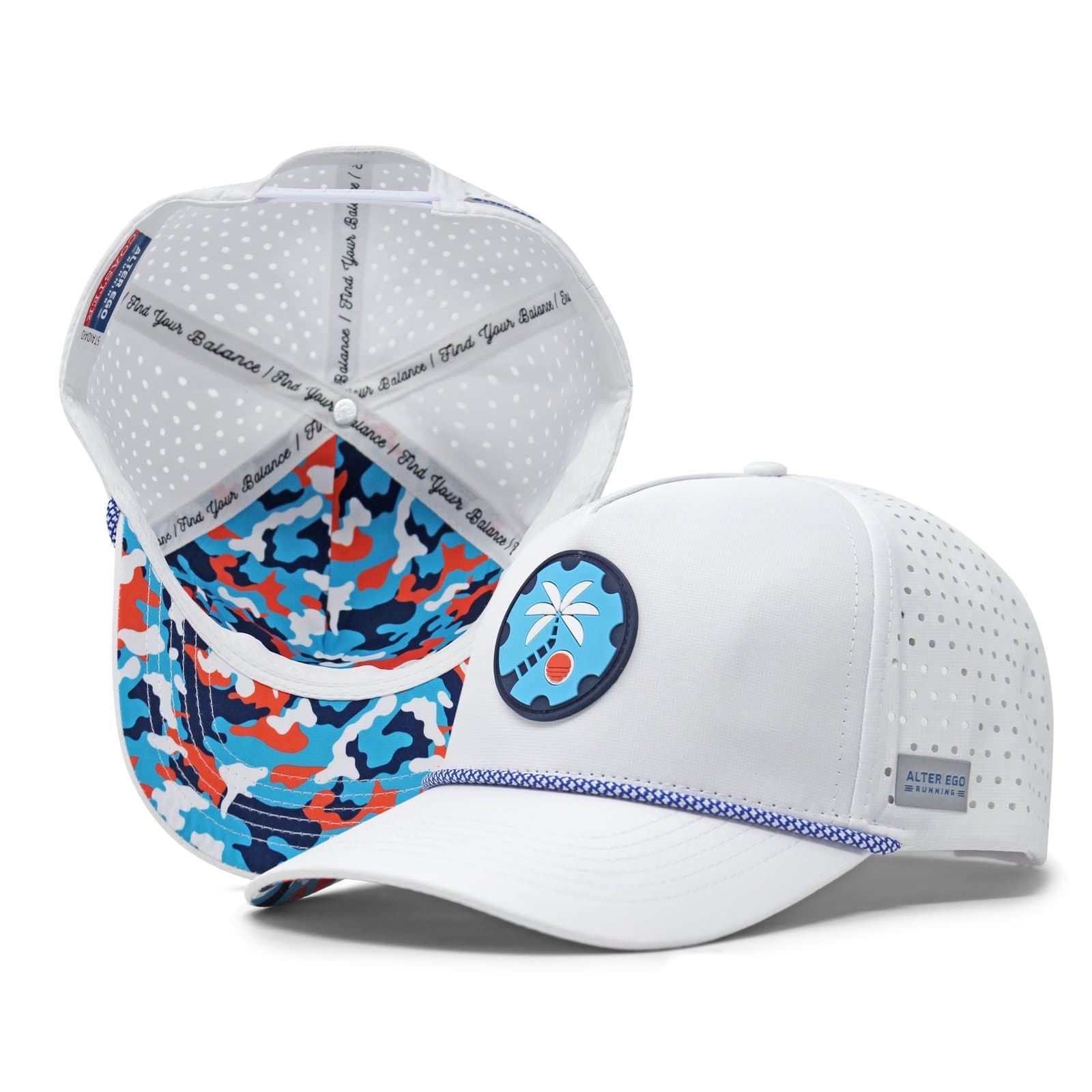 Palm Volley x Alter Ego Coaster Hat — white performance hat with Palm Volley logomark patch